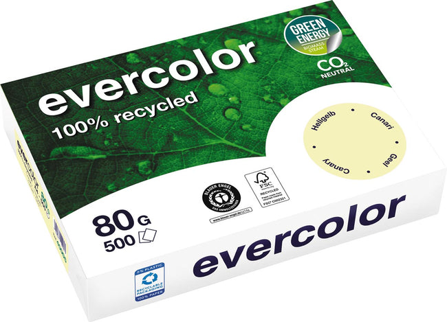 Clairefontaine -  Evercolor, gekleurd gerecycleerd papier, A4, 80 g, 500 vel, geel