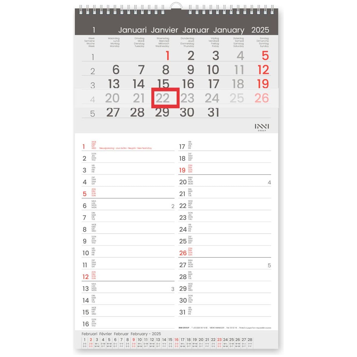 White box - Maandkalender Memo-Manager, viertalig, 2025