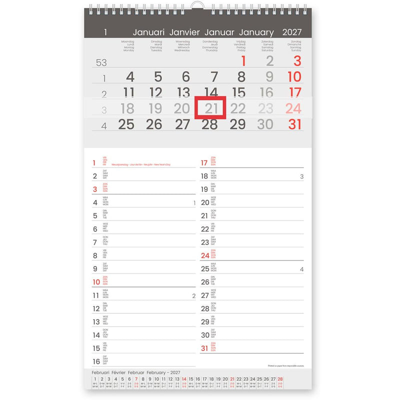 White box - Monthly calendar Memo-Manager, four languages, 2026