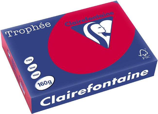 Clairefontaine -  Trophée Intens, gekleurd papier, A4, 160 g, 250 vel, kersenrood