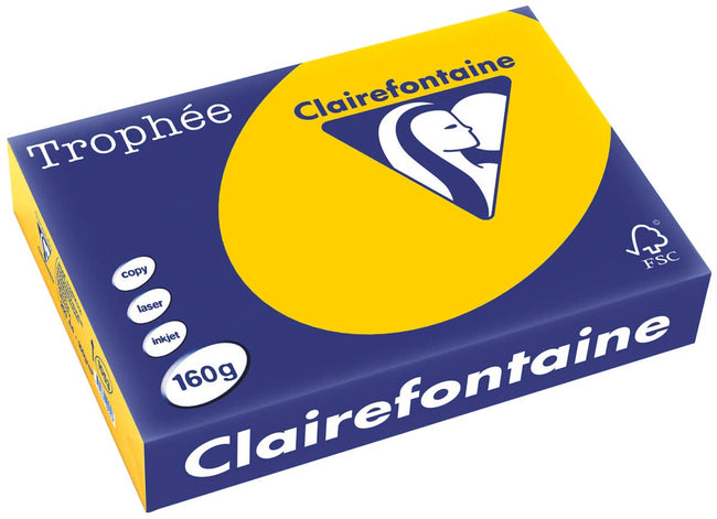 Clairefontaine -  Trophée Intens, gekleurd papier, A4, 160 g, 250 vel, zonnebloemgeel