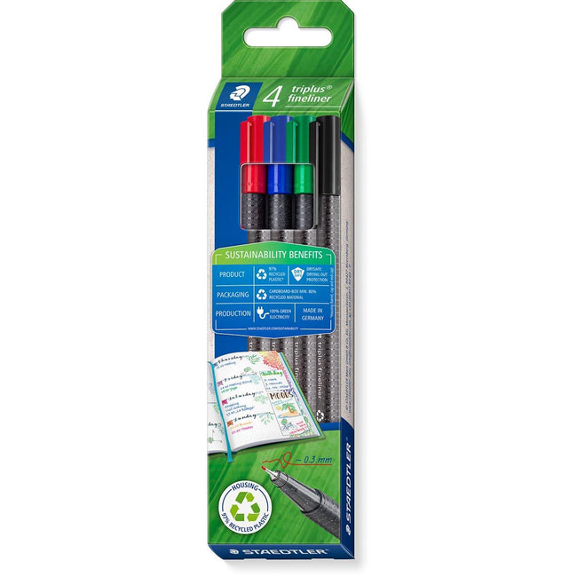 Staedtler - Triplus fineliner eco, scatola da 4 pezzi, assortiti