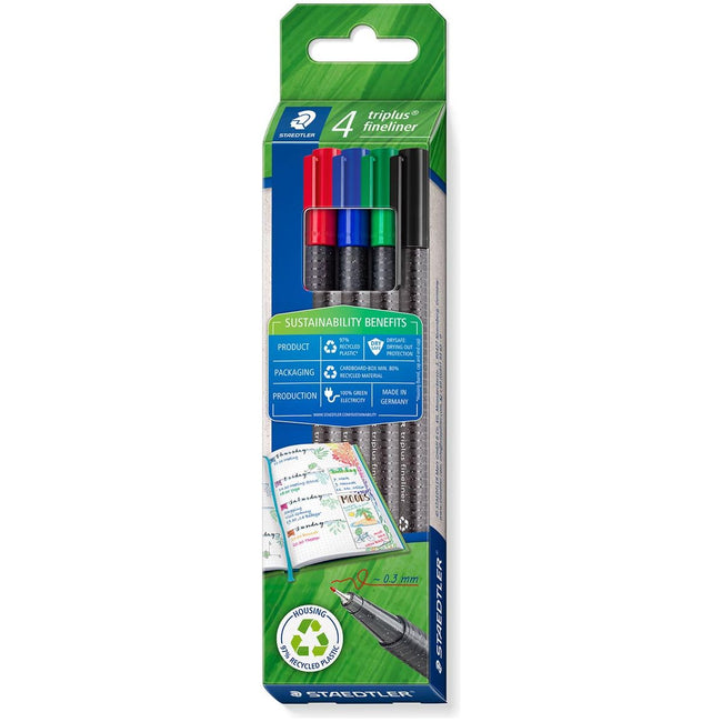 Staedtler - Triplus Fineliner Eco, boîte de 4 pièces, assorti