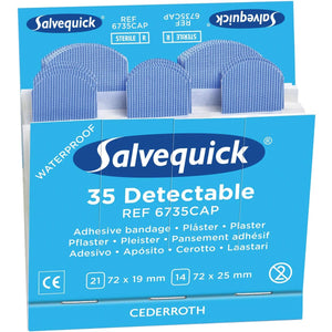 Salvequick - refill for plaster dispenser, 35 blue plasters per refill, pack of 6 refills