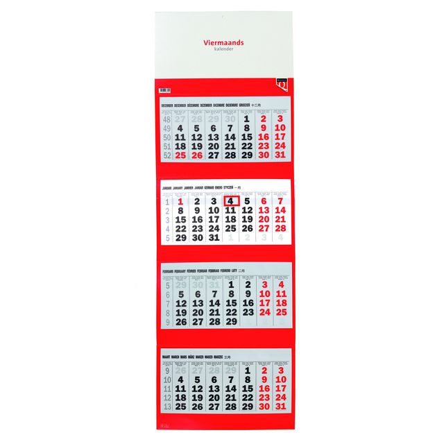 Quantore - Calendario de 4 meses 2026