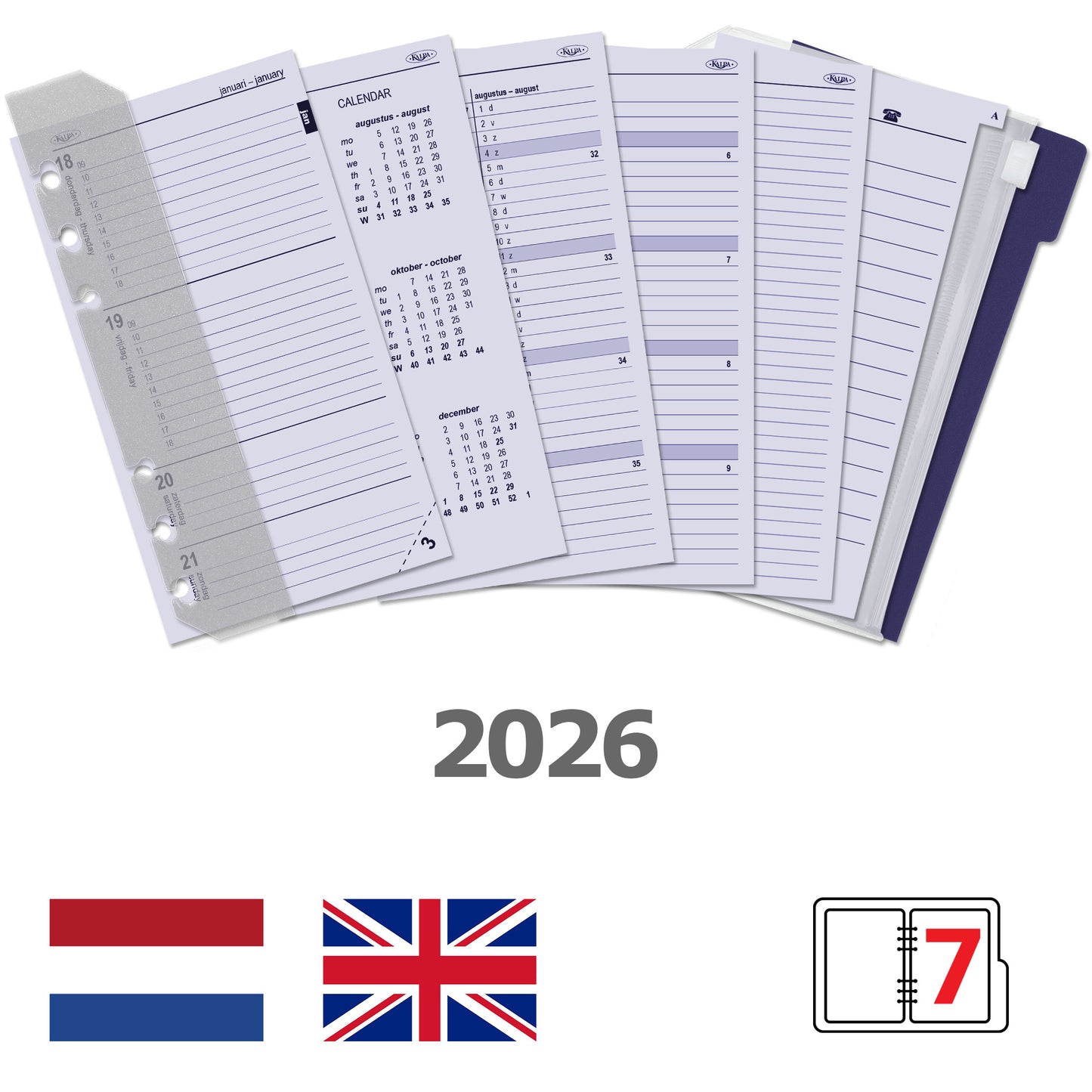 Kalpa - Ricarica agenda 2026 Scatola annuale personale 7 giorni/2 pagine