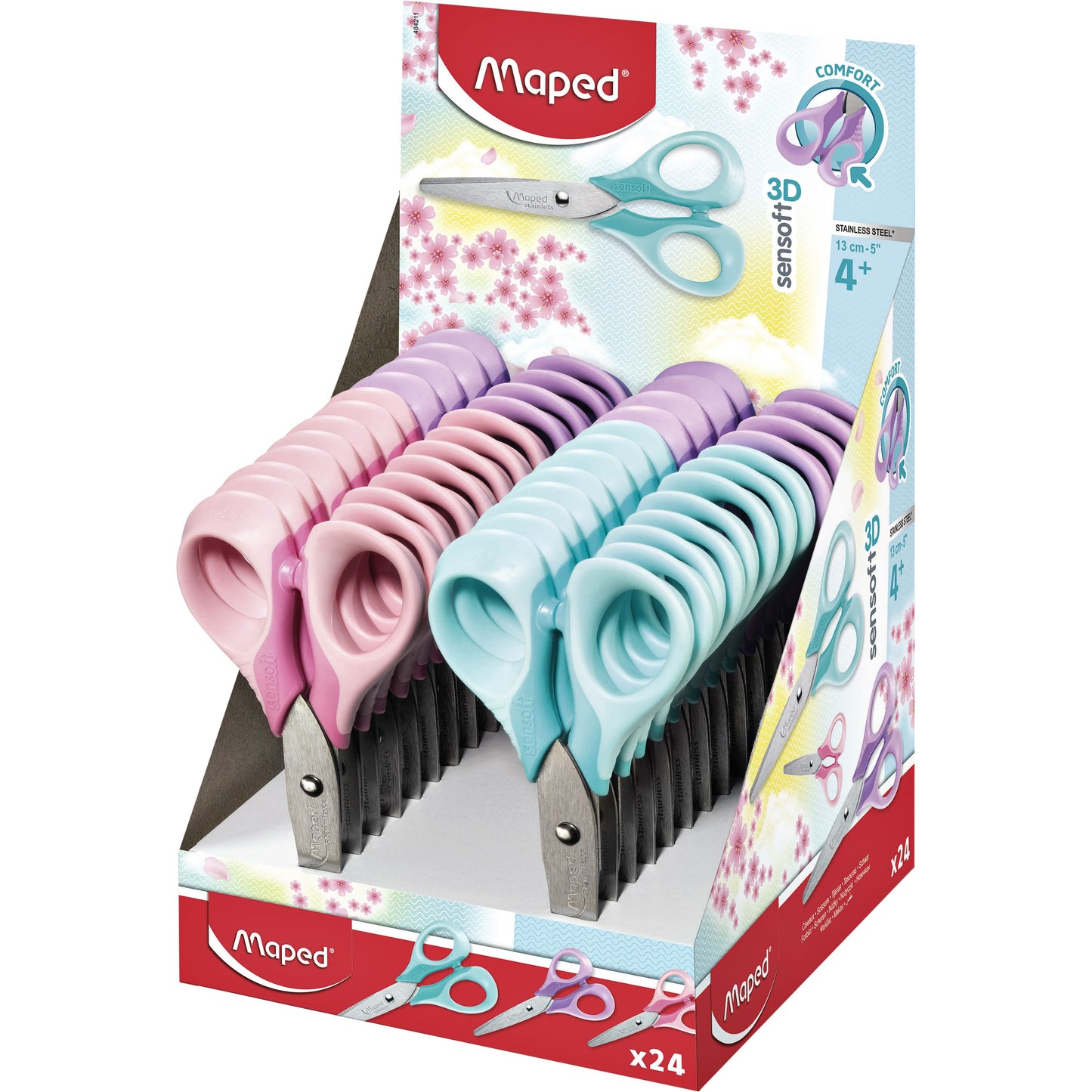 Maped - Ciseaux Sensoft 13cm présentoir de 24 pastels assortis | 24 pièces
