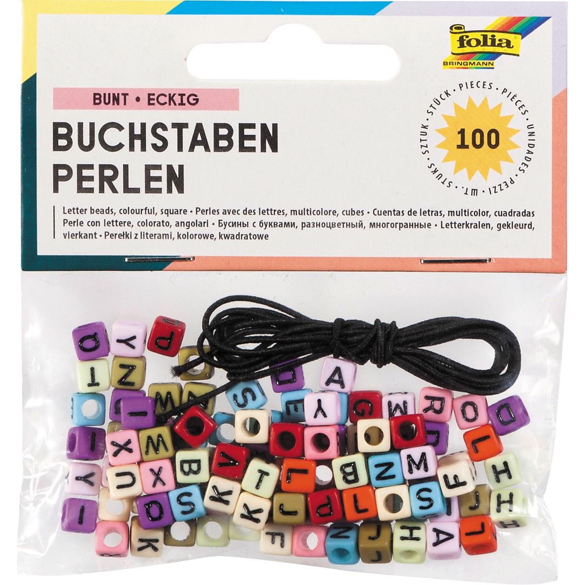 Folia - Folia -Buchstabenperlen einschließlich 1 Meter elastischer Draht, 100 Stücke, verschiedene Farben