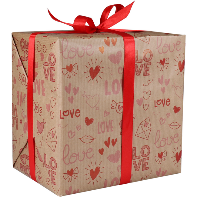 Klika - Cadeaupapier | 50cm | 200m | 70gr/m² | Love Notes | bruin