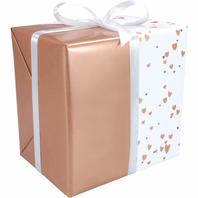Klika - Papier cadeau 30cm 100m 80gr/m Blanc avec coeurs bronze