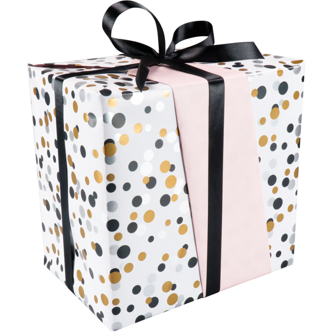 Klika - Cadeaupapier | 30cm | 200m | 80gr/m² | Confetti | zilver/goud/zwart