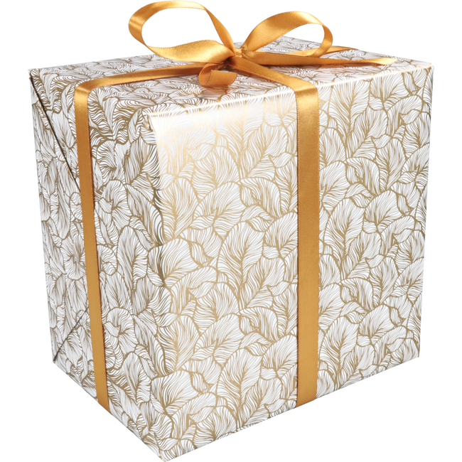 Klika - Cadeaupapier | 30cm | 200m | 80gr/m² | Leafs | wit/goud