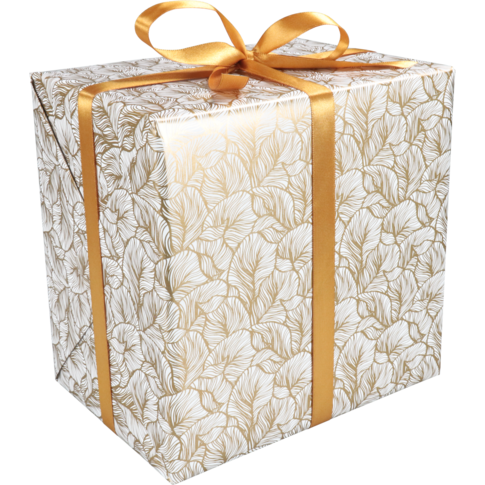 Klika - Cadeaupapier | 200m | 80gr/m² | Leafs | wit/goud