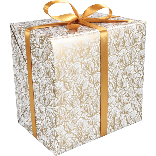 Klika - Gift Wrapping Paper | 200m | 80gr/m² | Leafs | white/gold
