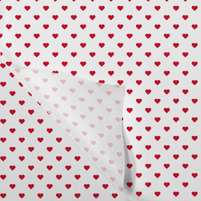 Klika -  Zijdevloei | 50x70cm | 20gr/m² | Hearts | papier | rood/wit | 100 vel