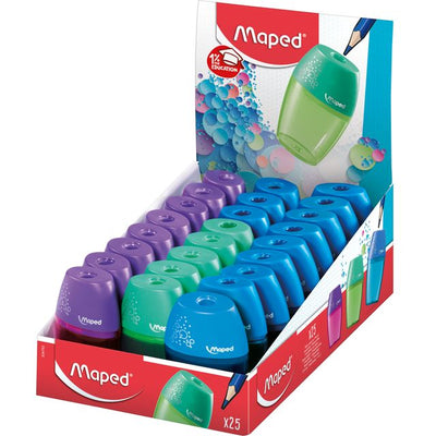 Maped - Sacapuntas Shaker expositor de 1 orificio de 25 piezas surtidas