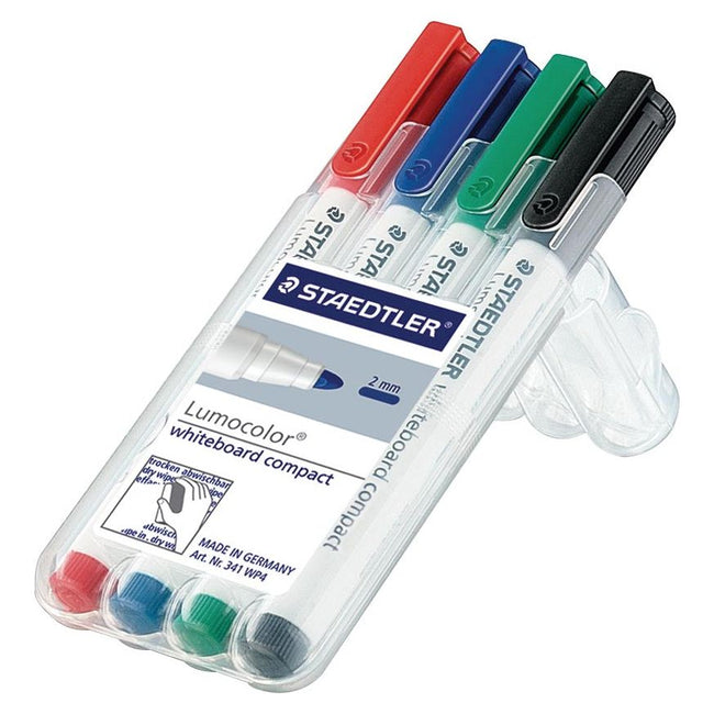 Staedtler - whiteboardmarker Lumocolor Compact opstelbare box met 4 stuks in geassorteerde kleuren