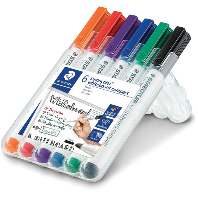 Staedtler - marcador de pizarra Lumocolor Compact, caja de configuración con 6 piezas en colores surtidos
