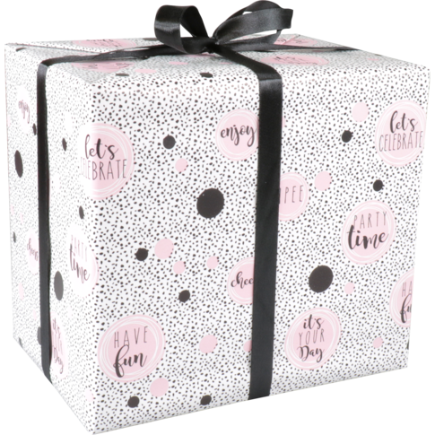 Klika - papier cadeau 50 cm | 100m | 80gr / m² Temps de fête | Blanc / noir / rose