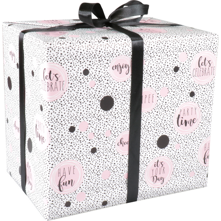 Klika -  Cadeaupapier | 50cm | 100m | 80gr/m² | Party time | wit/zwart/roze