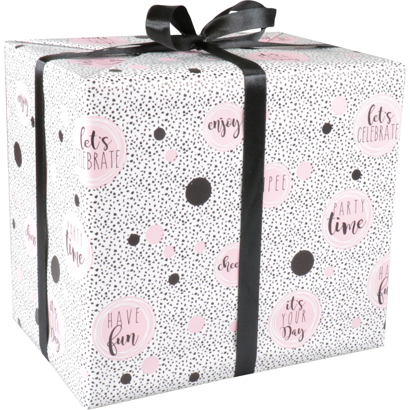 Klika - Gift Wrapping Paper | 50cm | 100m | 80gr/m² | Party time | white/black/pink