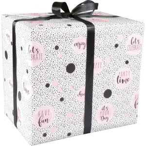 Klika - Papier d'emballage cadeau | 50 cm | 100m | 80gr/m² | L'heure de la fête | blanc/noir/rose