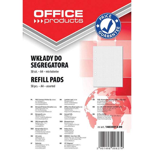 OFFICE products -   ringbandinterieur, A4, 80 g, 6 gaten, 50 vellen, geruit, geassorteerde kleuren