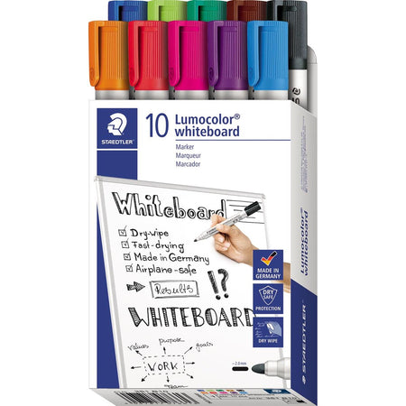Staedtler -  Lumocolor whiteboardmarker, doos van 10 stuks in geassorteerde kleuren