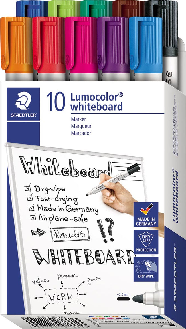 Staedtler - Pennarello per lavagna bianca Lumocolor 351 set da 10 pezzi assortiti