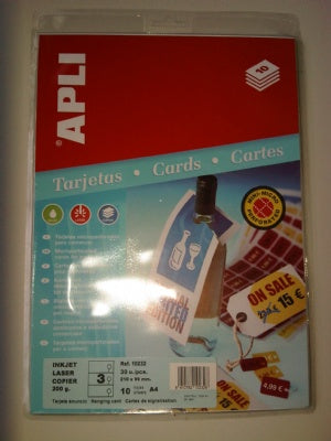 Klika - Etiquetas 99x210mm blancas 200grs 10 hojas de 3 piezas 20 piezas