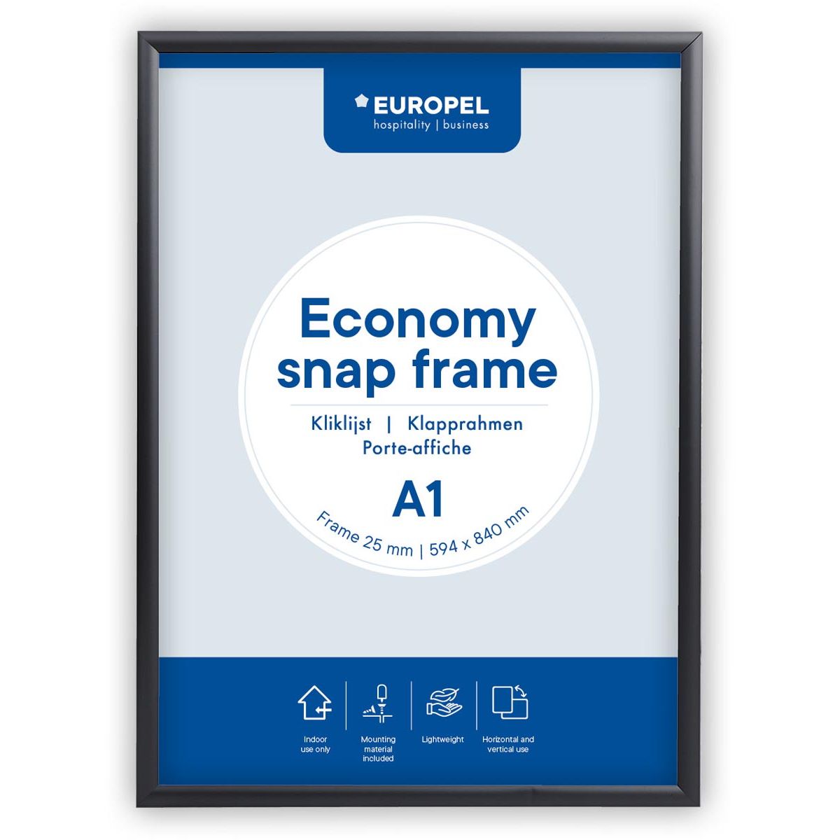Europel - pel Click frame Economy, cornice 25 mm, ft A1, nero