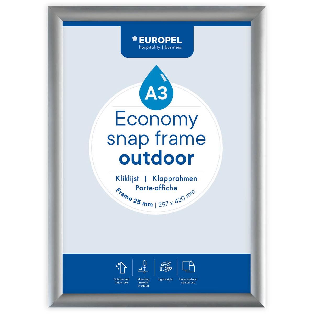 Europel - pel click frame Economy, resistente al agua, marco 25 mm, ft A3, plateado