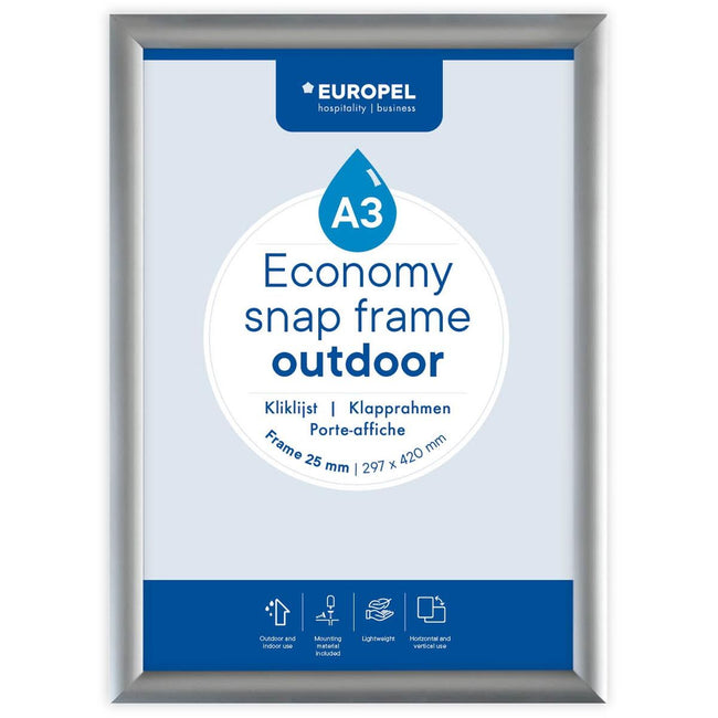 Europel - cadre pel click Economy, étanche, cadre 25 mm, ft A3, argent