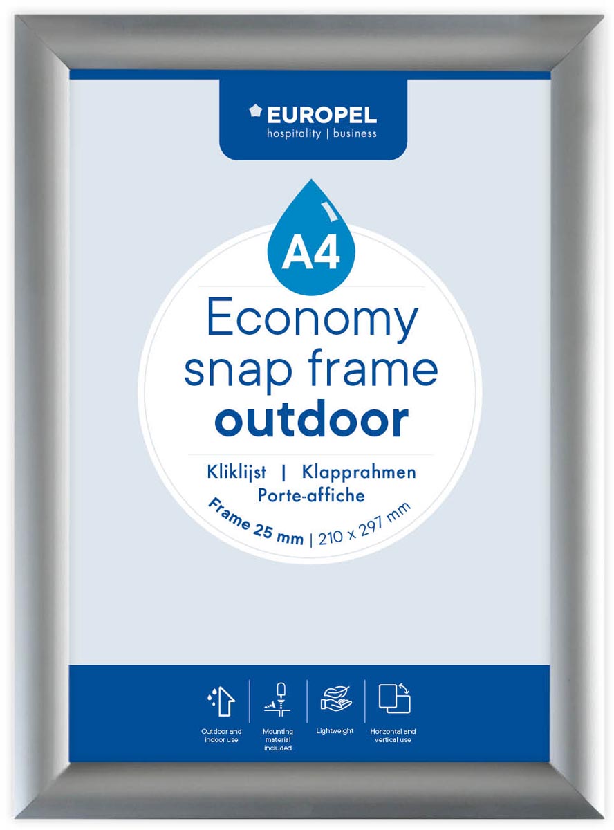 Europel -  pel clicklijst Economy, waterdicht, lijst 25 mm, ft A4, zilver