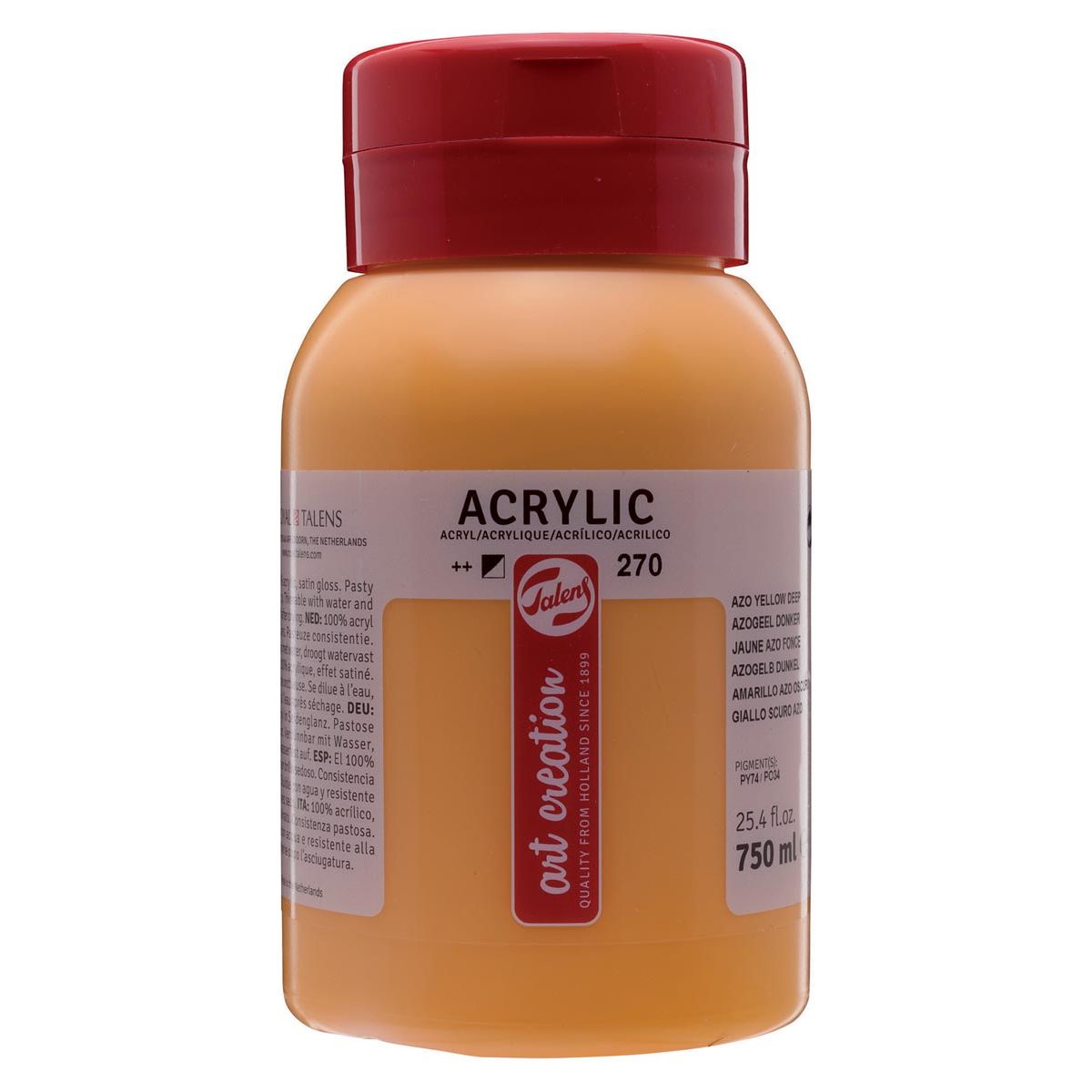 Talens Art Creation - Art Creation acrylic paint bottle of 750 ml, dark azo yellow