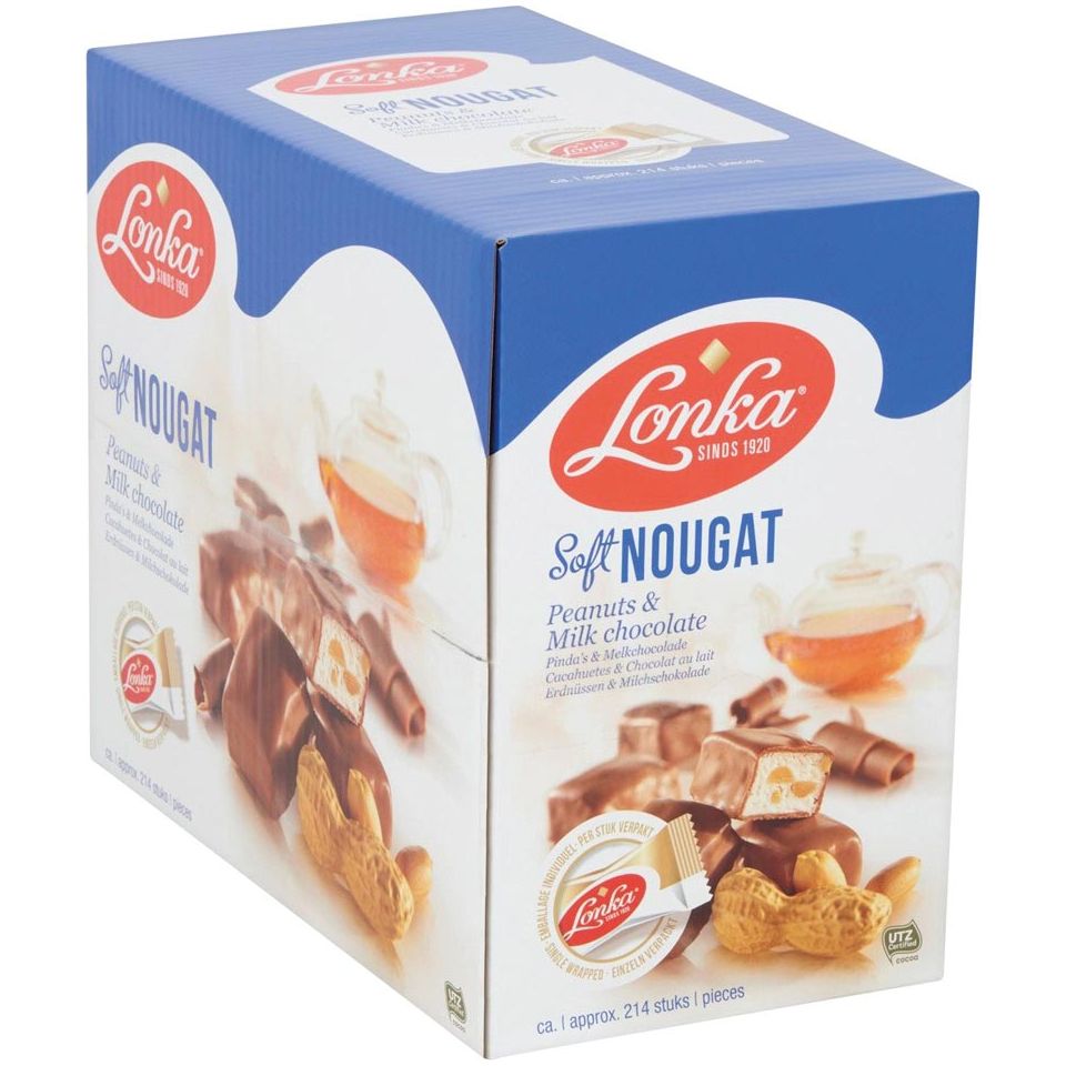 Lonka - Nougat, per stuk verpakt, 12g, doos van 214 stuks, pinda melkchocolade