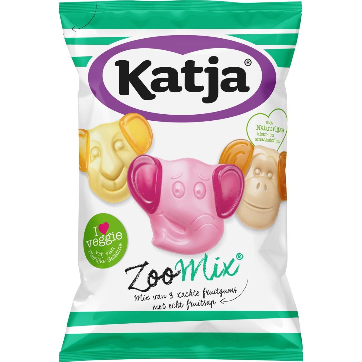 Katja -  Zoo Mix snoep, mix van 3 zachte fruitgums met echt fruitsap, zak van 255 g