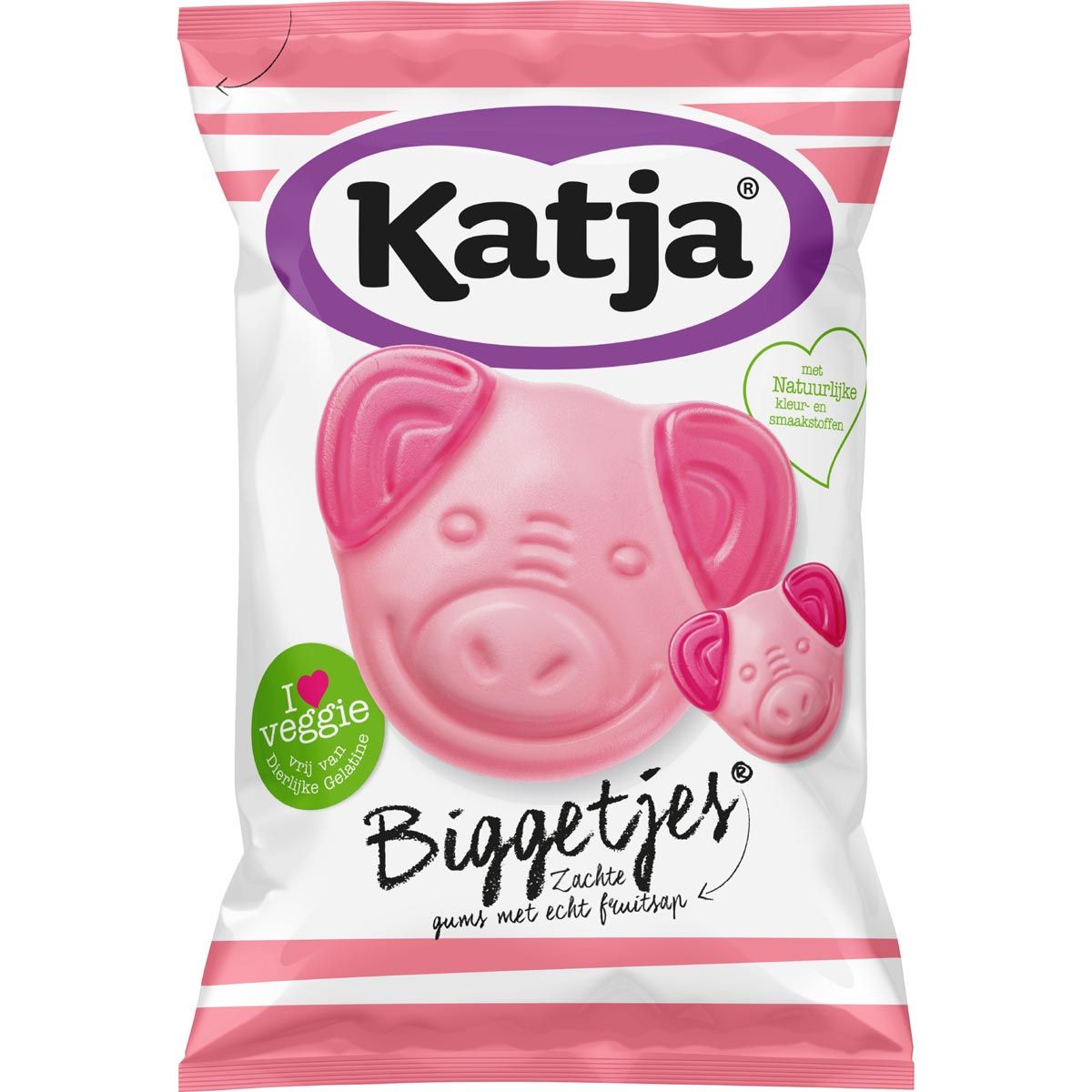 Katja -   Biggetjes snoep, zachte gums met echt fruitsap, zak van 255 g