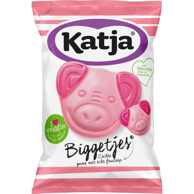 Katja - Katja Biggetjes snoep, zachte gums met echt fruitsap, zak van 255 g