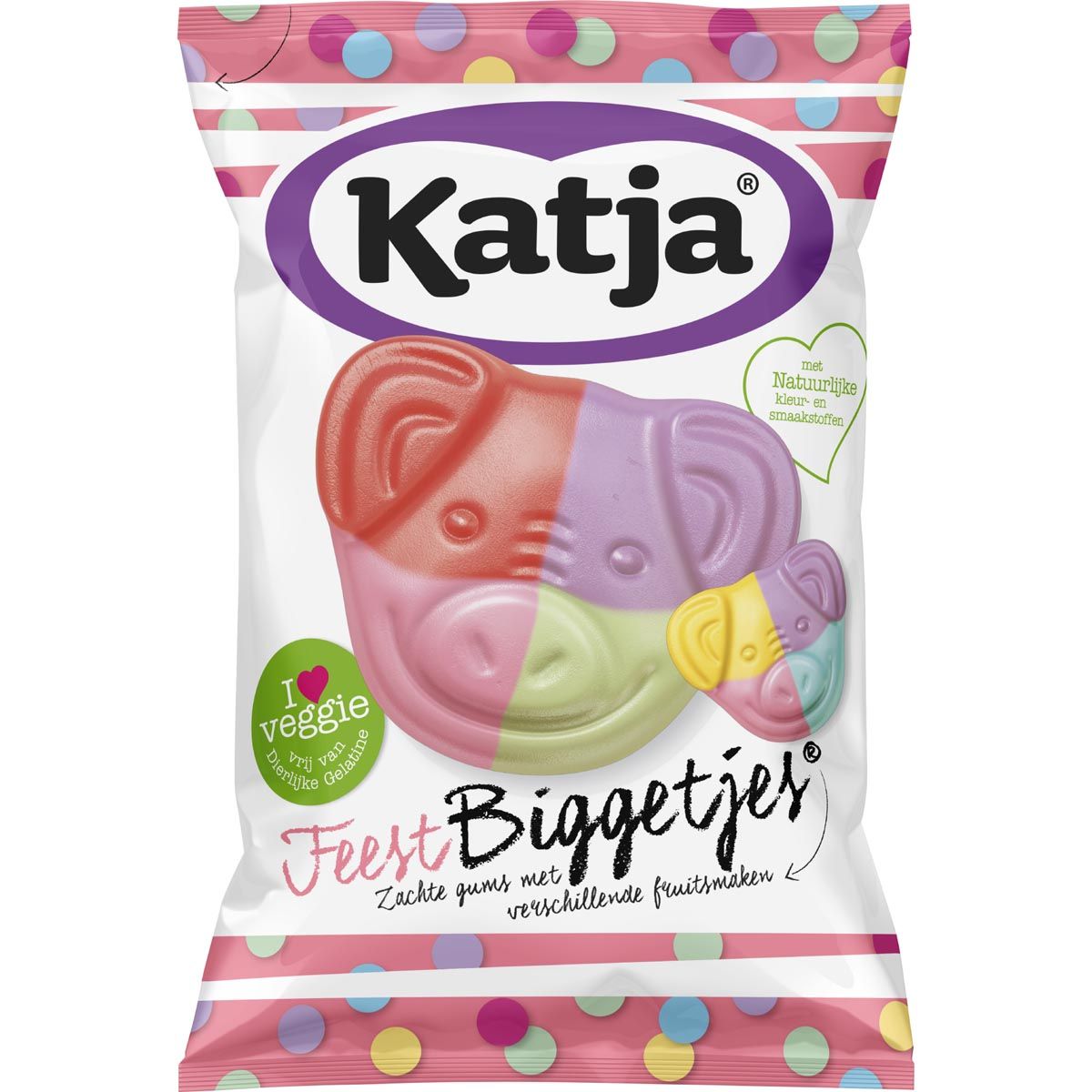 Katja -   Feest Biggetjes snoep, zachte gums met verschillende fruitsmaken, zak van 250 g