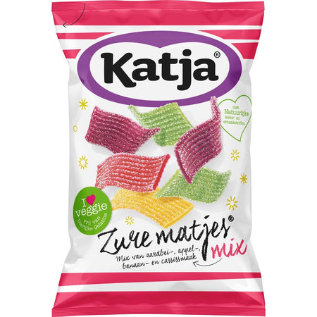 Katja -   Zure Matjes snoep, mix van aardbei-, appel-, banaan- en cassissmaak, zak van 250 g
