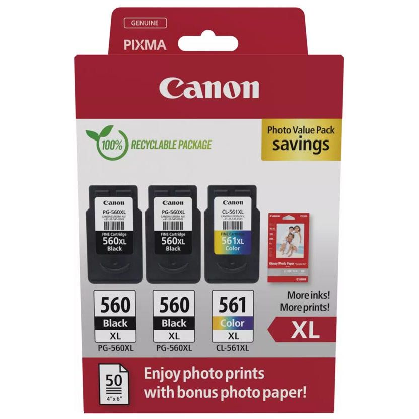 Canon - photo value pack 2 x PG-560XL + 1 x CL-561XL, 300 - 400 pagina's, OEM 3712C012, 4 kleuren