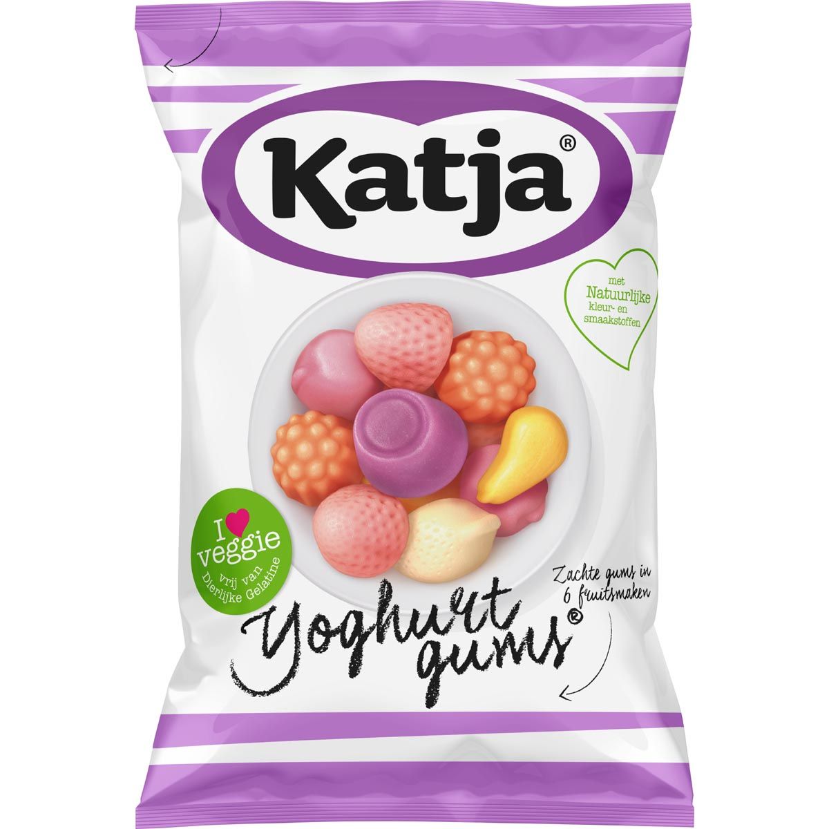 Katja - Yoghurt gum candy, soft gums in 6 fruit flavors, bag of 295 g