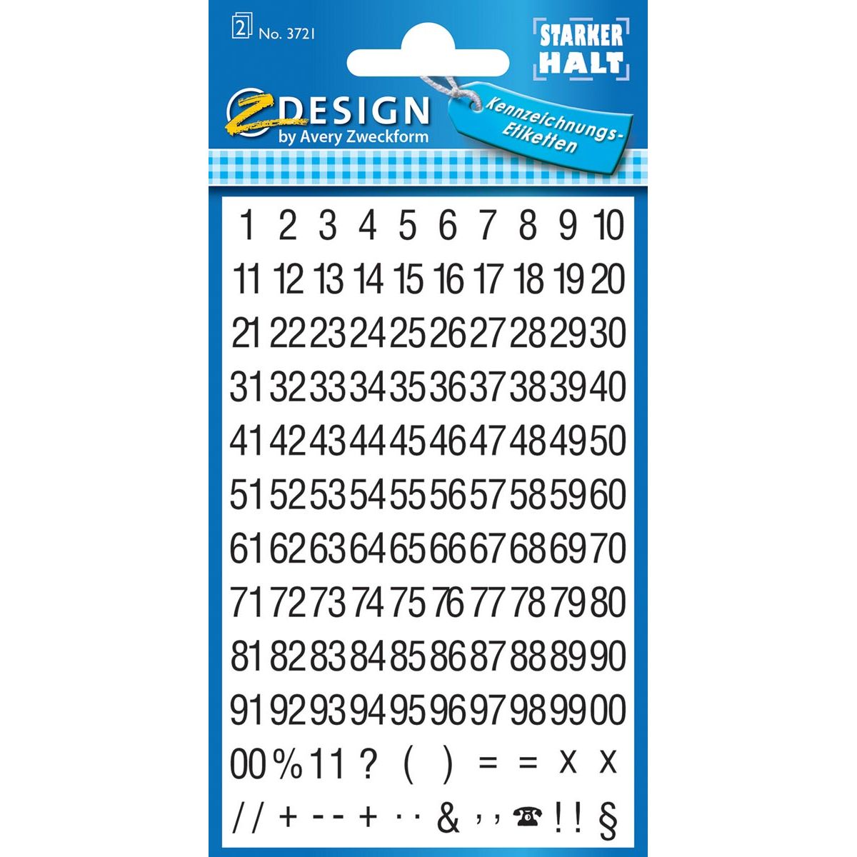 Avery Zweckform - Labels numbers and letters 1-100, 2 sheets, black on white