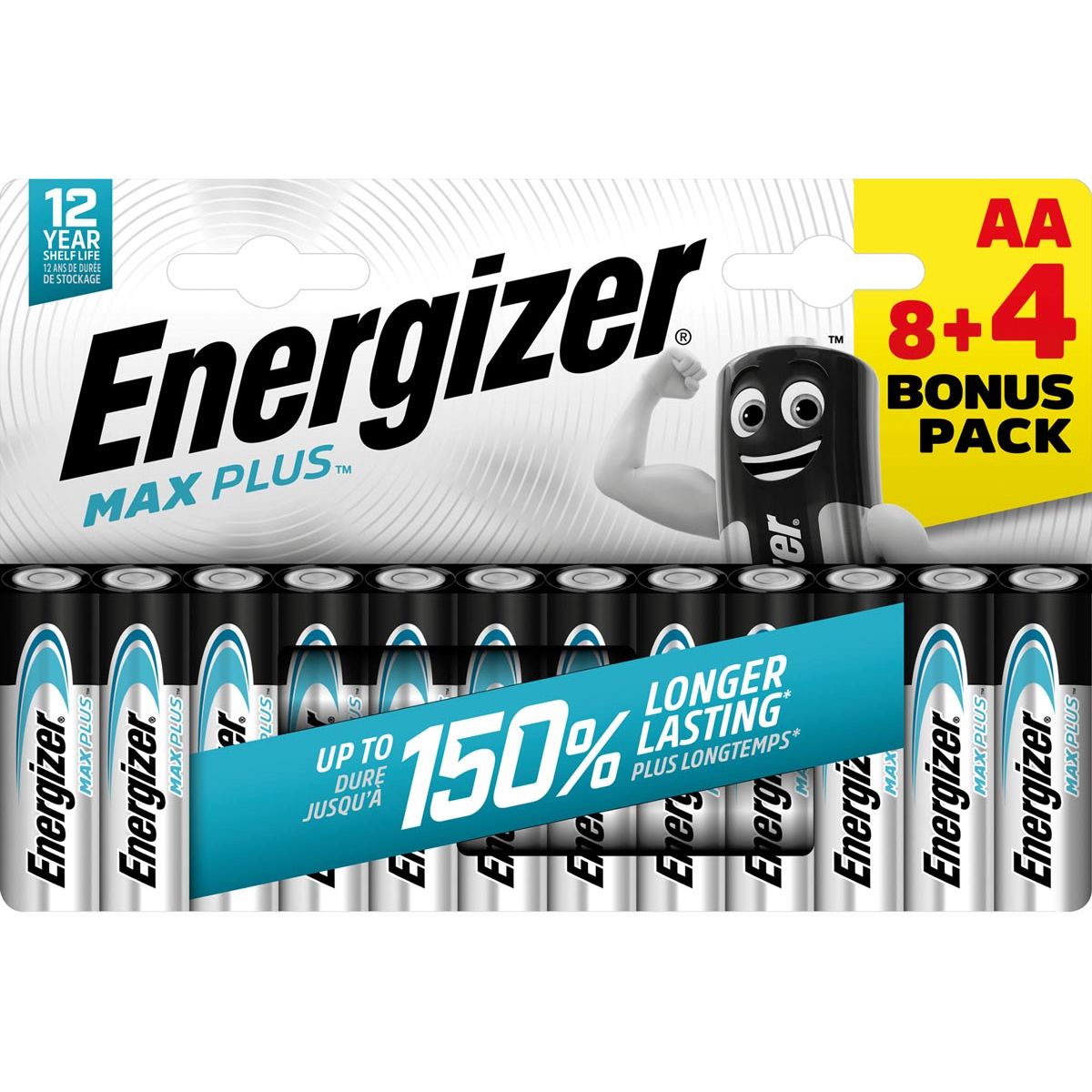 Energizer -  batterijen Max Plus AA/LR06/E91, blister van 8 + 4