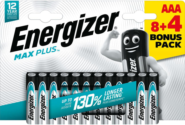 Energizer - batterie Max plus AAA, blister da 8+4