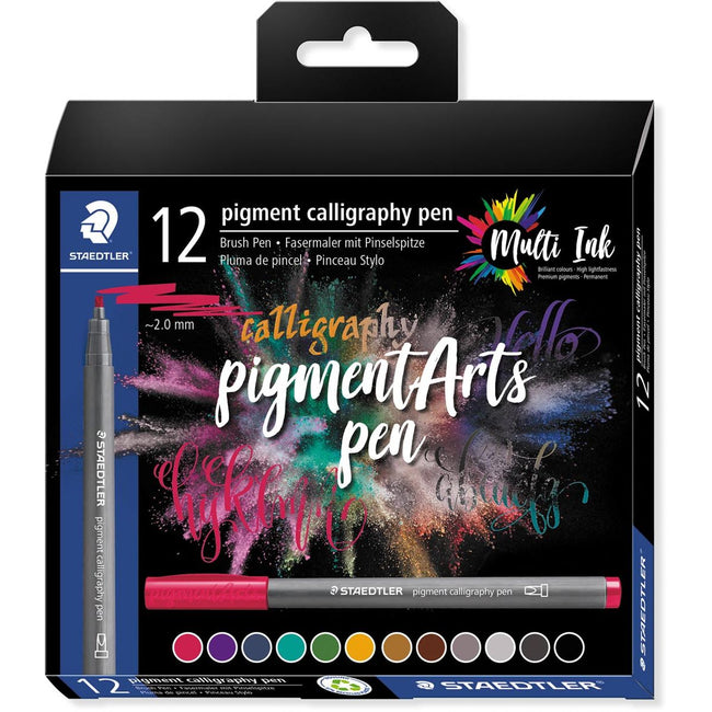 Staedtler - Pigment Arts pincel Caligrafía, caja de 12 piezas, surtido