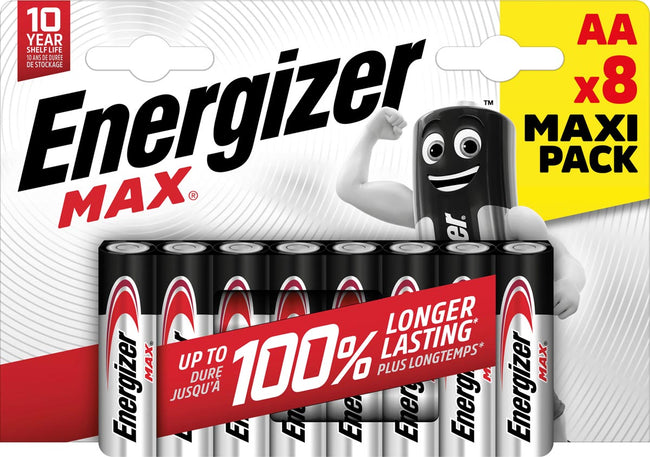 Energizer - Batteries Max AA / LR06 / E91, blister de 8, Maxipack