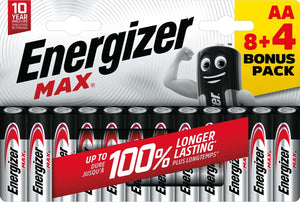 Energizer -  batterijen Max AA, blister van 8 stuks + 4 stuks gratis
