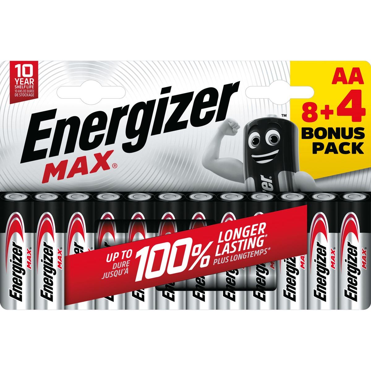 Energizer - Batterien Max AA, Blasen von 8 Teilen + 4 Teile kostenlos